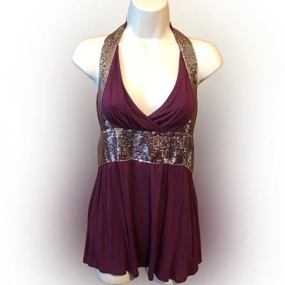 Rubber Doll. Purple, sequin, Size Small, EUC, Halter top with neck wrap around - Picture 3 of 4